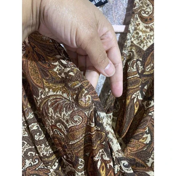 Vtg Bohemian Babydoll Top 18/20 90's Y2K Brown Paisley Fall Prairie Hippie USA - Picture 3 of 13